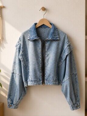 Fashion Nova Light Wash Cropped Denim Jacket - Blue
